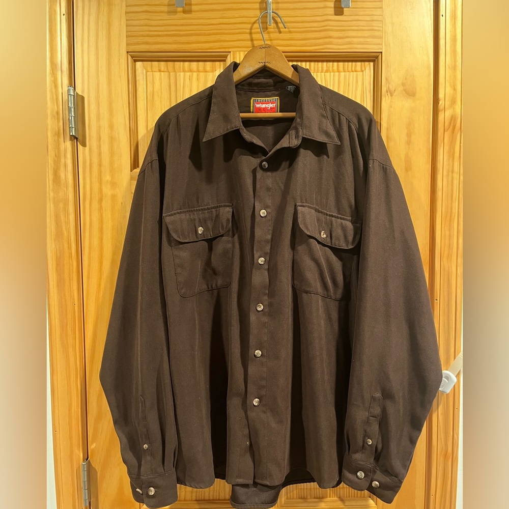 Men's Wrangler Hero Long Sleeve Button Down Shirt Brown W/ Pockets Size XL